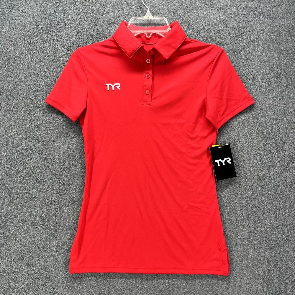 TYR‎ Polo Shirt Womens XS Red Short Sleeve Henley collared stretch